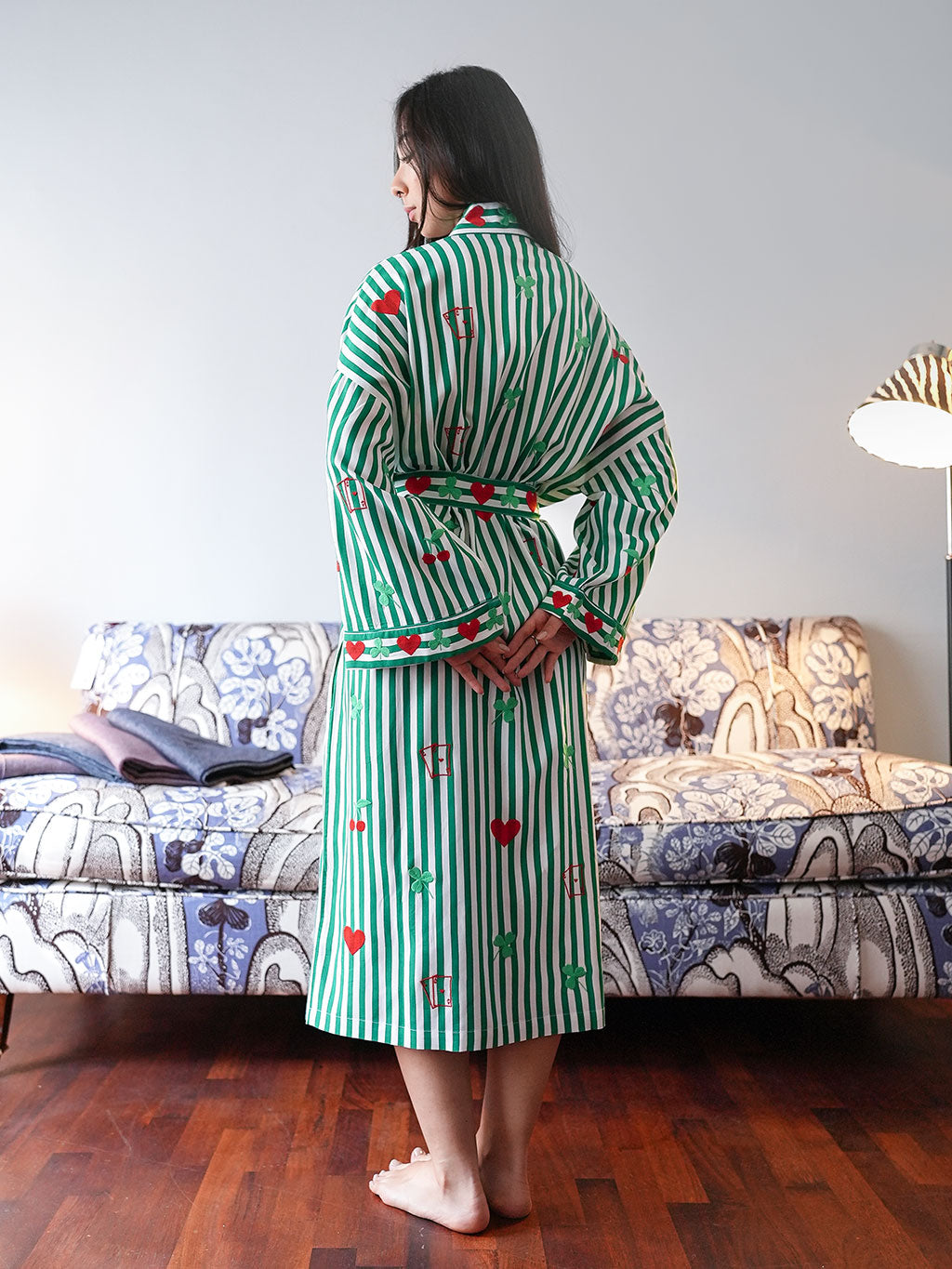 Lucky on Green Stripes Kimono