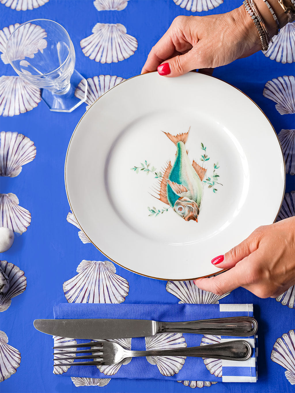 Napkin Shells on Blue with Stripes