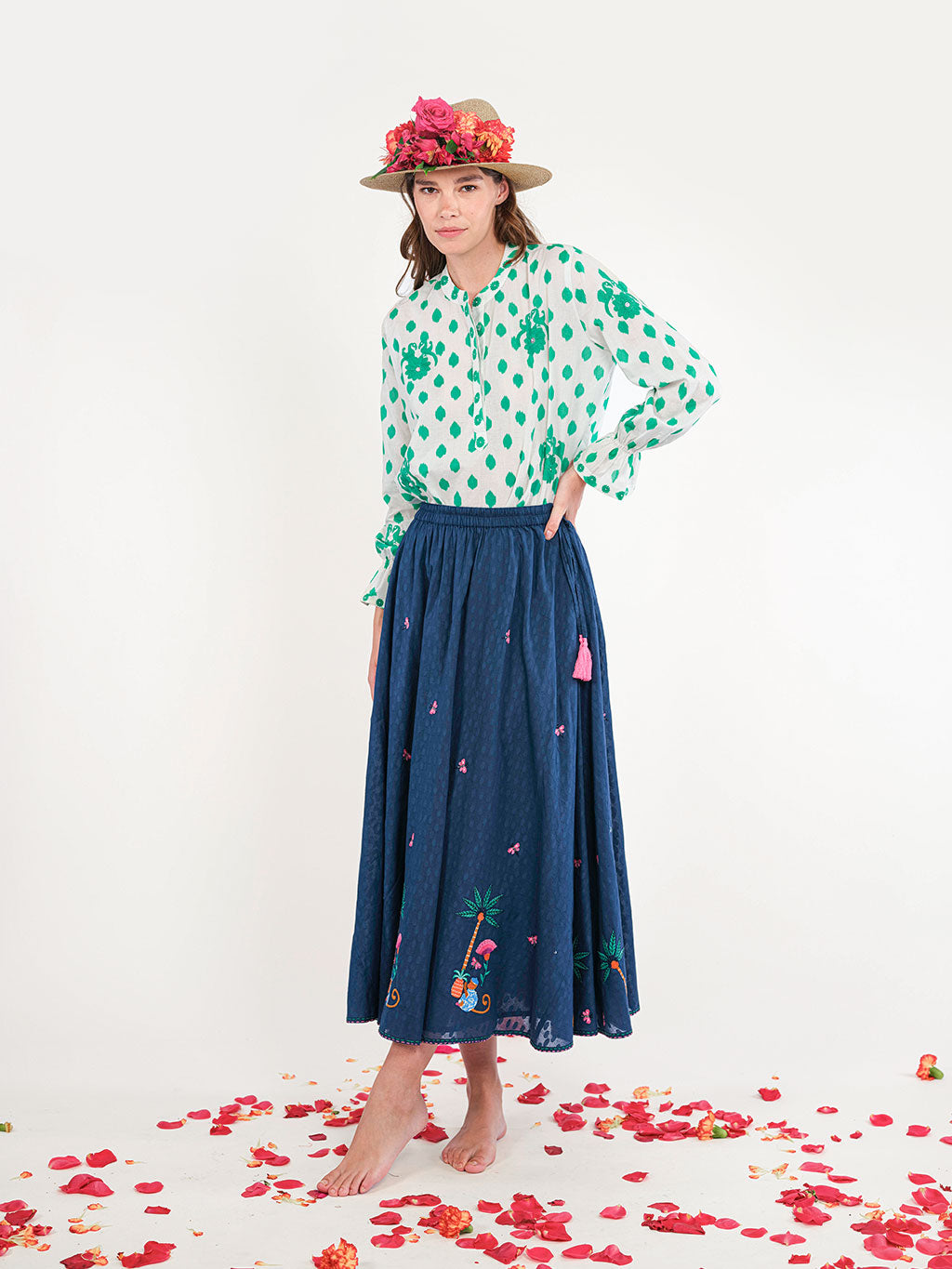 Vanilla Skirt Monkey Embroidery on Navy