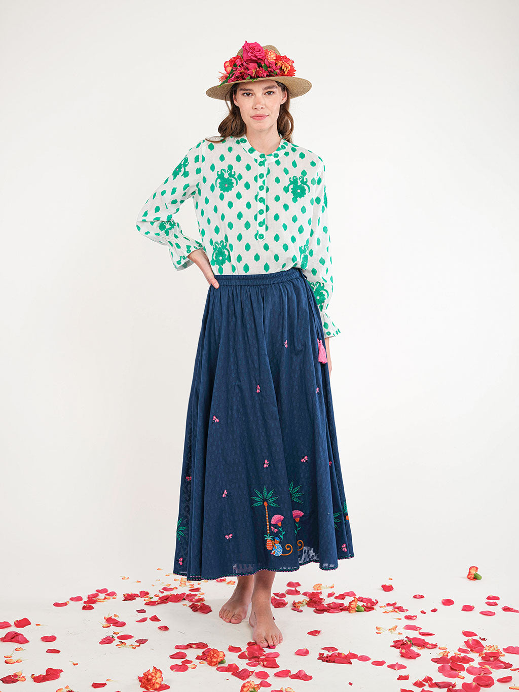 Vanilla Skirt Monkey Embroidery on Navy