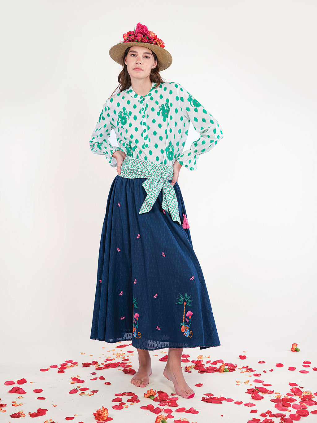 Vanilla Skirt Monkey Embroidery on Navy