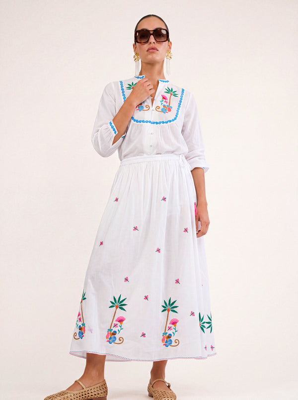 Vanilla Skirt Monkey Embroidery on White