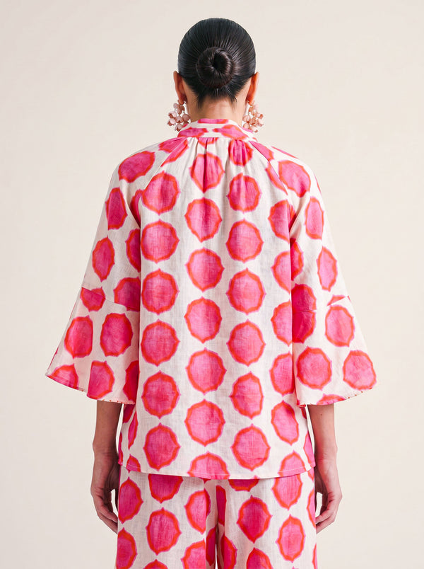 Flax Blouse Ikat Pink Orange