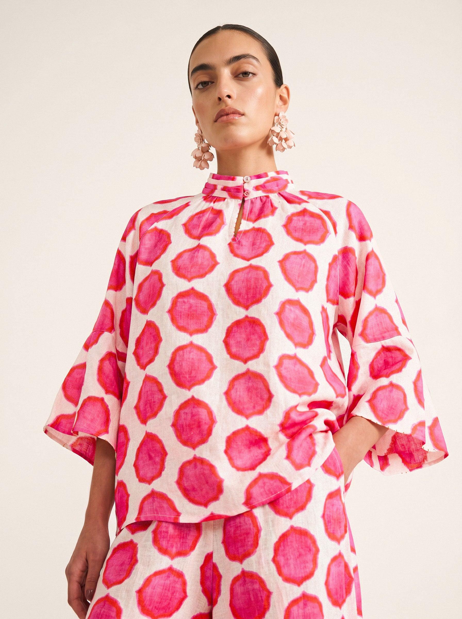 Flax Blouse Ikat Pink Orange