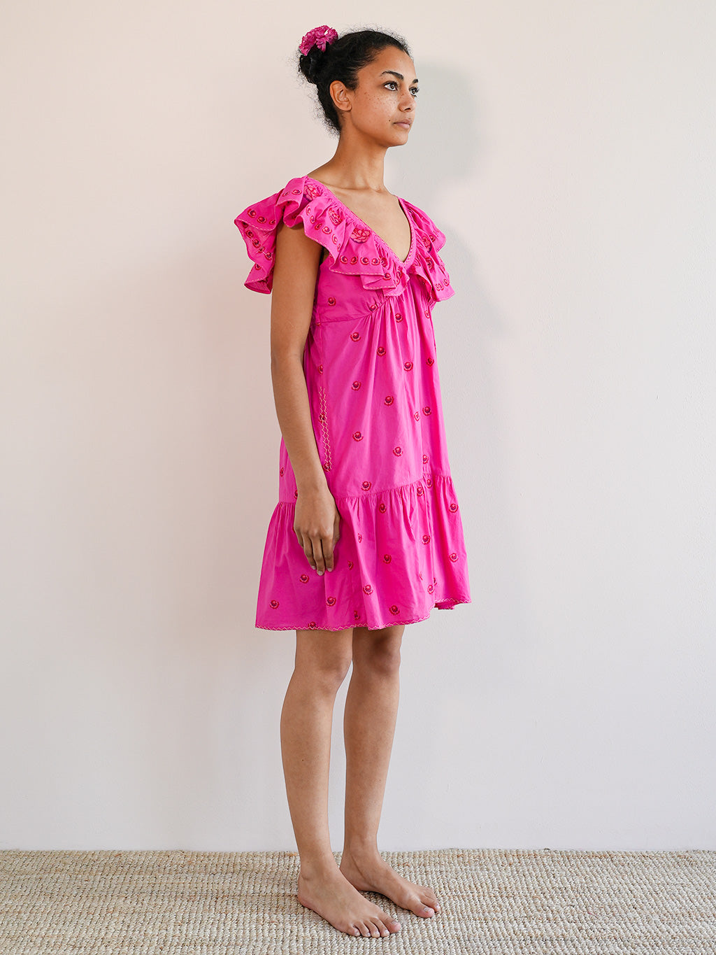 Ginger Dress Roses Embroidery on Pink