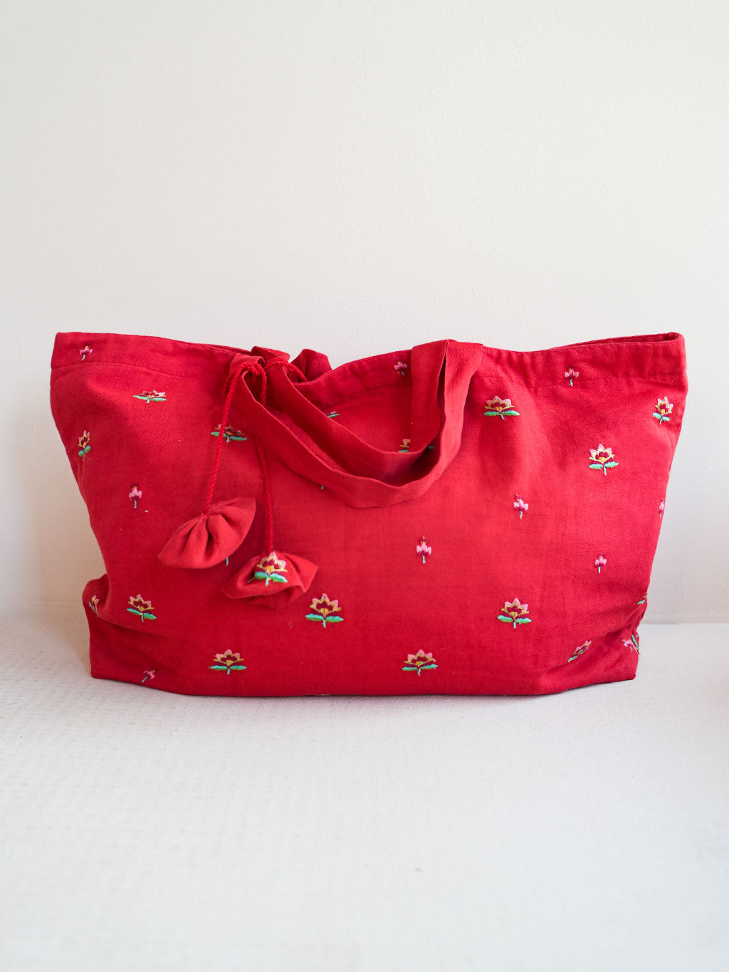 Asti Bag Lotus Flower Embroidery on Red