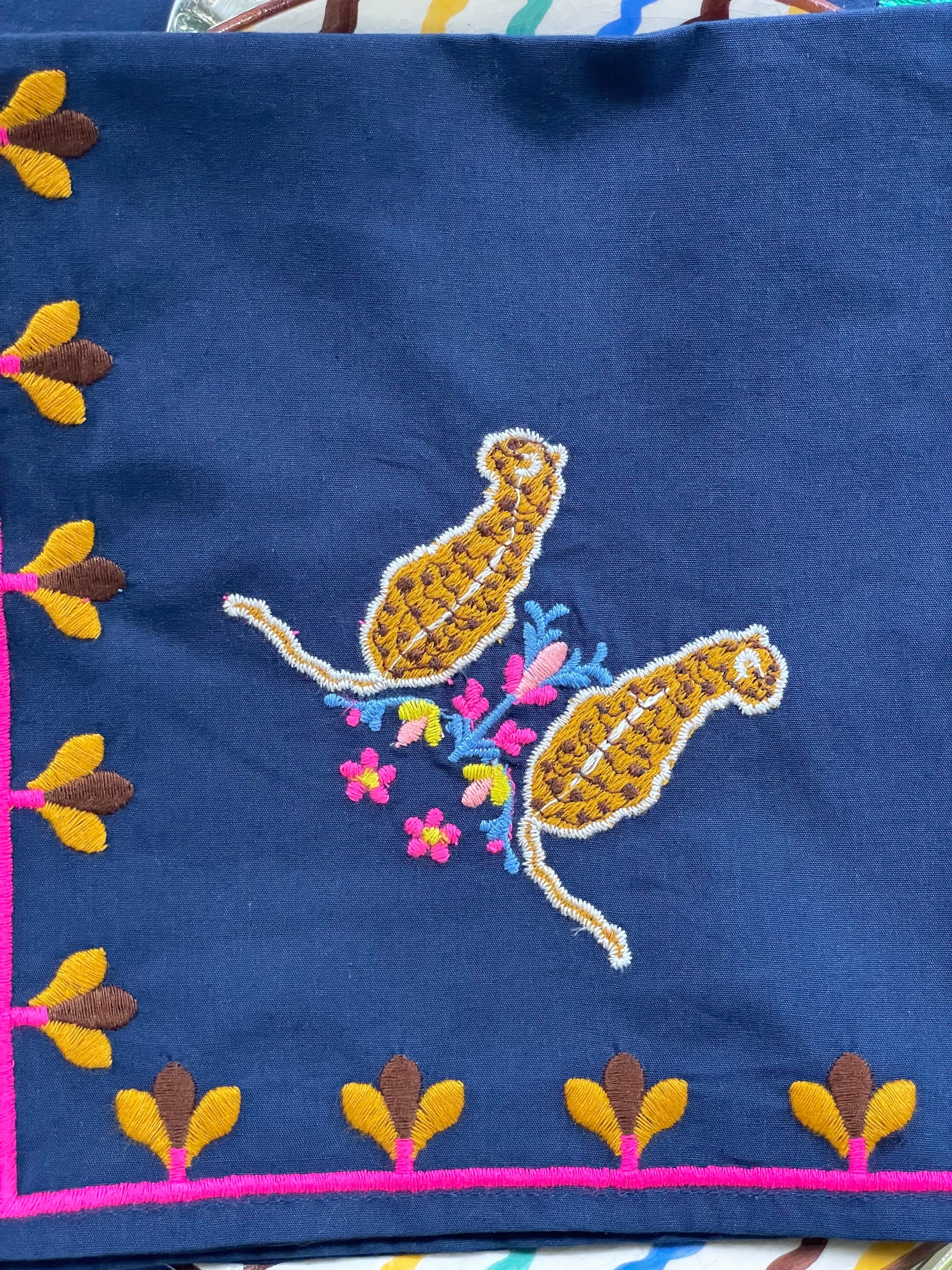 Napkin Multi Leo Embroidery on Navy