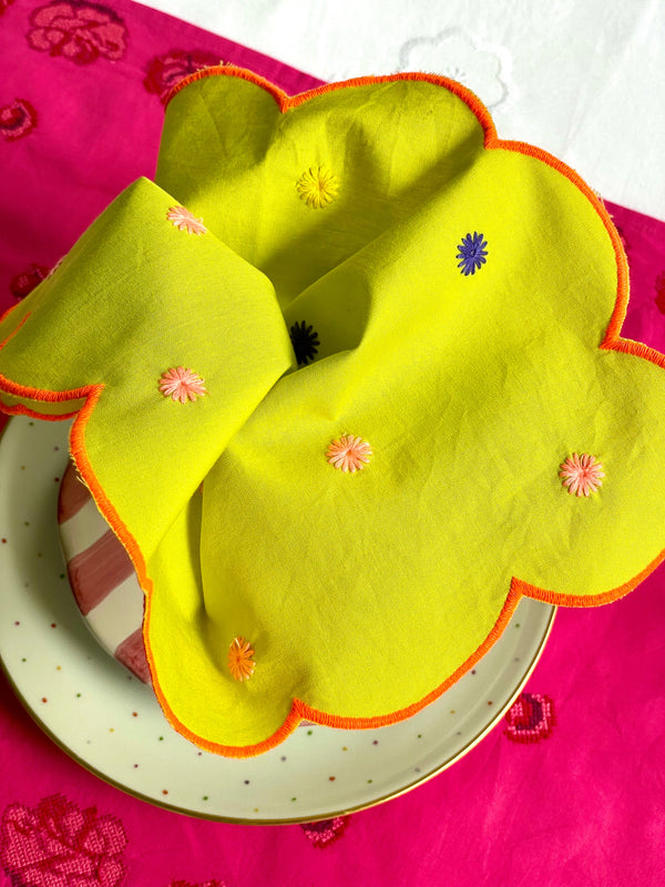 Napkin Multi Flowers Embroidery on Lime