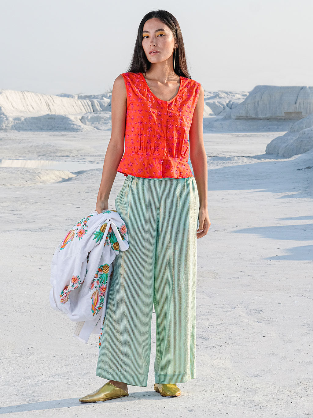 Fennel Pants Lurex Stripe Aqua